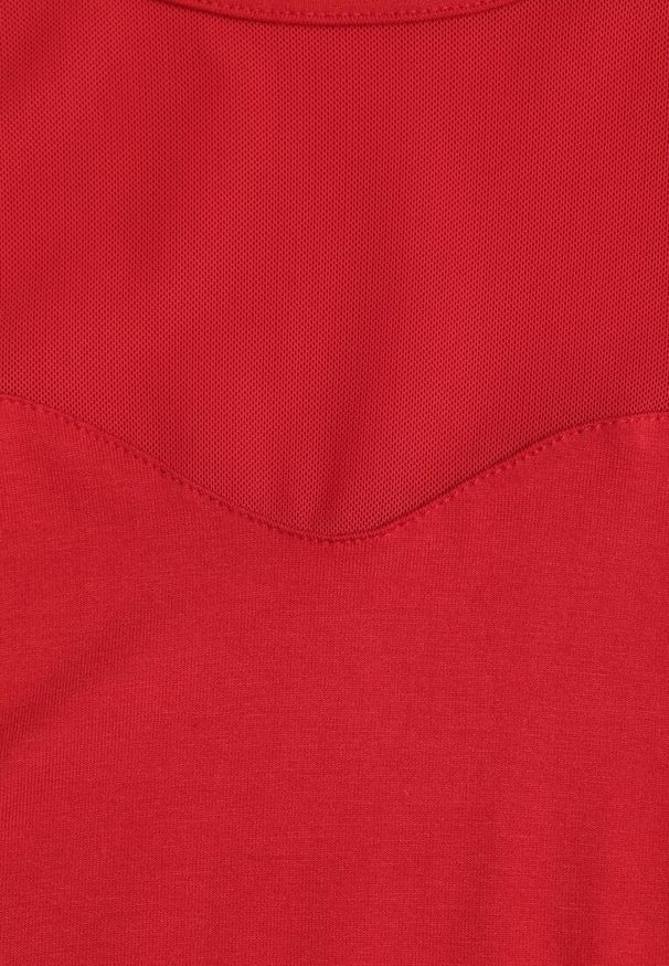 Renee - Czerwona Bluzka z Siateczkowym Dekoltem i Rękawami Lunesa. Okazja: na imprezę. Kolor: czerwony. Długość rękawa: na ramiączkach