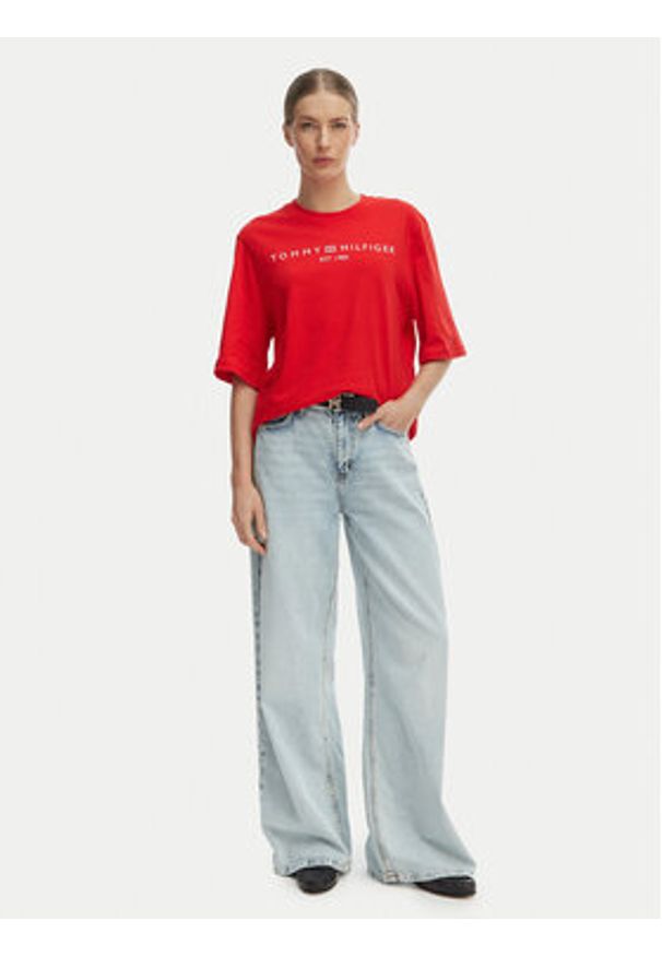 TOMMY HILFIGER - Tommy Hilfiger T-Shirt WW0WW47811 Pomarańczowy Relaxed Fit. Kolor: pomarańczowy. Materiał: bawełna