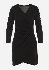 Born2be - Czarna Sukienka Kopertowa z Ozdobnym Marszczeniem Ohildria. Kolor: czarny. Typ sukienki: kopertowe. Styl: elegancki #4