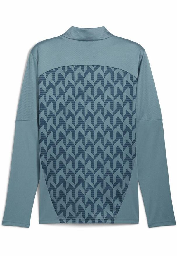 Puma - Męska bluza przedmeczowa z zamkiem 1/4 Olympique Marsylia PUMA. Kolor: niebieski. Długość rękawa: krótki rękaw. Długość: krótkie. Wzór: aplikacja
