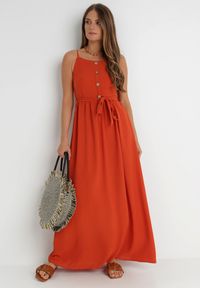 Born2be - Pomarańczowa Sukienka Semazik. Okazja: na co dzień. Kolor: różowy. Materiał: materiał. Długość rękawa: na ramiączkach. Wzór: aplikacja. Sezon: lato. Styl: casual. Długość: maxi #3