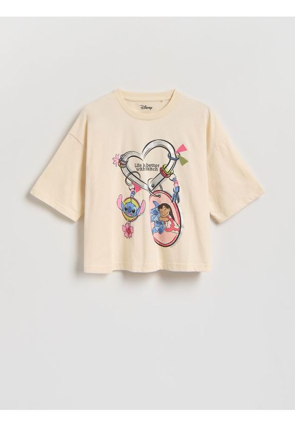 Reserved - T-shirt Lilo i Stitch - kremowy. Kolor: kremowy. Materiał: bawełna
