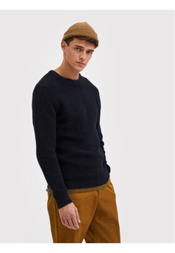 Selected Homme Sweter Vince 16059390 Granatowy Regular Fit. Kolor: niebieski. Materiał: bawełna