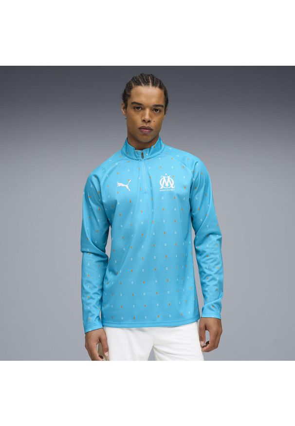 Puma - Męska bluza przedmeczowa z zamkiem 1/4 Olympique Marsylia PUMA. Kolor: niebieski. Sport: piłka nożna