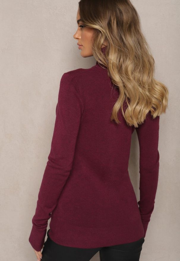 Renee - Ciemnobordowy Golf Sweterkowy z Domieszką Kaszmiru Zaivanna. Okazja: na spacer, do pracy, na co dzień, na spotkanie biznesowe. Typ kołnierza: golf. Kolor: czerwony. Materiał: kaszmir. Sezon: jesień. Styl: elegancki, casual, klasyczny, biznesowy