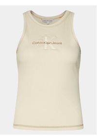 Calvin Klein Jeans Top Hero Monologo Rib Tank J20J222975 Écru Regular Fit. Materiał: bawełna