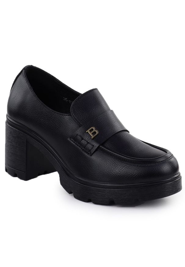 POTOCKI - Półbuty mokasyny damskie na klocku czarne Potocki SZ12700. Kolor: czarny. Materiał: skóra. Styl: elegancki