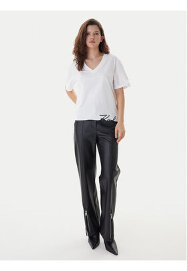 Karl Lagerfeld - KARL LAGERFELD T-Shirt B1W17031 Biały Relaxed Fit. Typ kołnierza: dekolt w karo. Kolor: biały. Materiał: bawełna