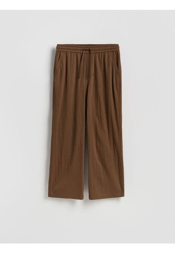Reserved - Spodnie z wiązaniem - brązowy. Kolor: brązowy. Materiał: len, dzianina