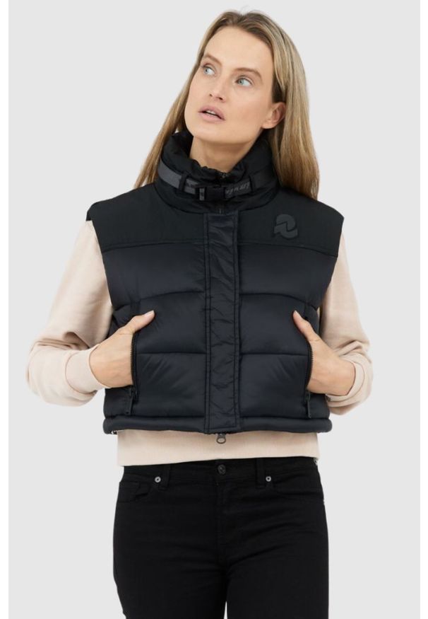 Invicta - INVICTA Czarny puchowy krótki bezrękawnik damski, Rozmiar S. Kolor: czarny. Materiał: puch, poliamid. Długość rękawa: bez rękawów. Długość: krótkie