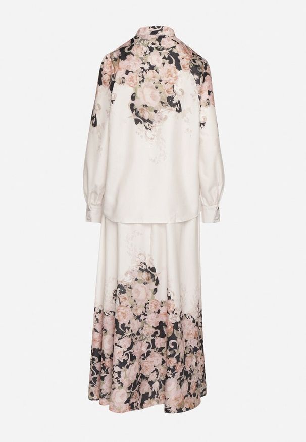 Born2be - Beżowy Wiskozowy Komplet w Kwiatowy Wzór Koszula i Rozkloszowana Spódnica Belinoris. Kolor: beżowy. Materiał: wiskoza. Wzór: kwiaty