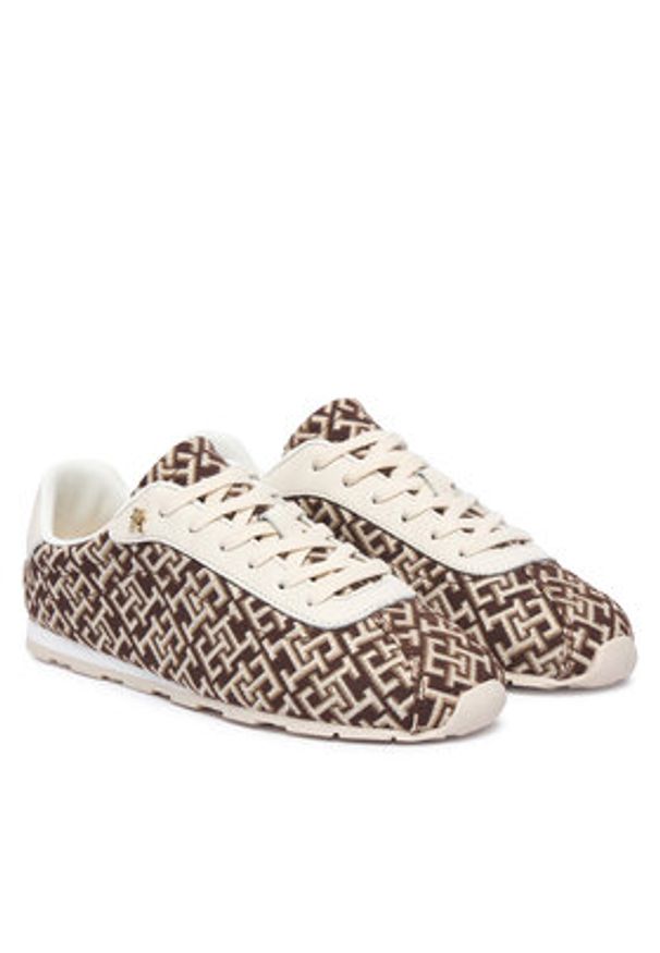 TOMMY HILFIGER - Tommy Hilfiger Sneakersy Bella Monogram Sneaker FW0FW09523 Brązowy. Kolor: brązowy. Materiał: materiał
