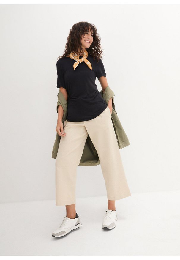 bonprix - Długi T-shirt z miękkiej wiskozy. Kolor: czarny. Materiał: wiskoza, bawełna. Długość: długie