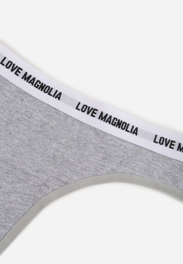 Renee - Szare Majtki Stringi z Bawełną Ozdobione Napisami Amero. Kolor: szary. Materiał: bawełna. Wzór: aplikacja, napisy