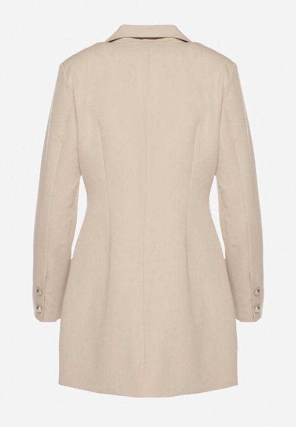 Born2be - Beżowa Taliowana Sukienka z Wiskozą o Jednorzędowym Marynarkowym Kroju Bonigala. Typ kołnierza: dekolt w serek. Kolor: beżowy. Materiał: wiskoza. Styl: klasyczny, elegancki