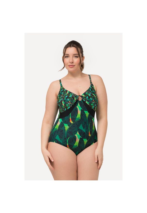 ULLA POPKEN - Damski Kostium kąpielowy różne wzory miękkie miseczki ozdobny pierścień. Kolekcja: plus size. Kolor: czarny. Materiał: elastan, poliamid, materiał
