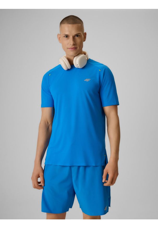 4f - 4F Koszulka do biegania szybkoschnąca męska - niebieska XL. Kolor: niebieski. Materiał: materiał, włókno. Długość: długie. Sport: bieganie, fitness