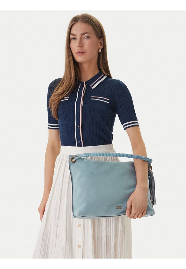 TOMMY HILFIGER - Tommy Hilfiger Torebka Th Statement Leather Bag Suede AW0AW18402 Błękitny. Kolor: niebieski. Materiał: skórzane