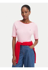 TOMMY HILFIGER - Tommy Hilfiger Sweter Fine Gg Cable Boat WW0WW50103 Różowy jasny Regular Fit. Kolor: różowy. Materiał: bawełna #1