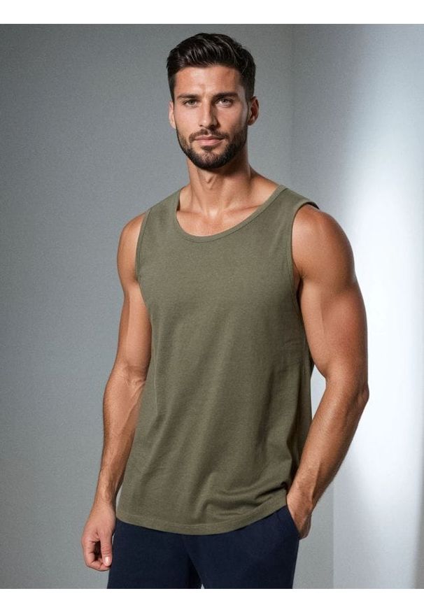 Sinsay - Bawełniany tank top - khaki. Kolor: brązowy. Materiał: bawełna