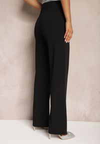 Renee - Czarne Eleganckie Spodnie High Waist o Szerokim Kroju z Wiskozą i Rozcięciami Yurlea. Okazja: na spotkanie biznesowe, do pracy. Stan: podwyższony. Kolor: czarny. Materiał: wiskoza. Styl: elegancki #4