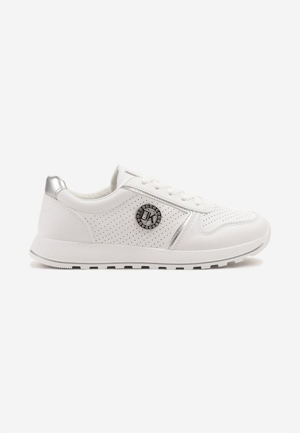 Renee - Srebrne Sneakersy Perforowane z Metaliczną Aplikacją Evinoriella. Okazja: na co dzień, na spacer. Kolor: srebrny. Materiał: jeans, materiał. Wzór: aplikacja. Sport: turystyka piesza