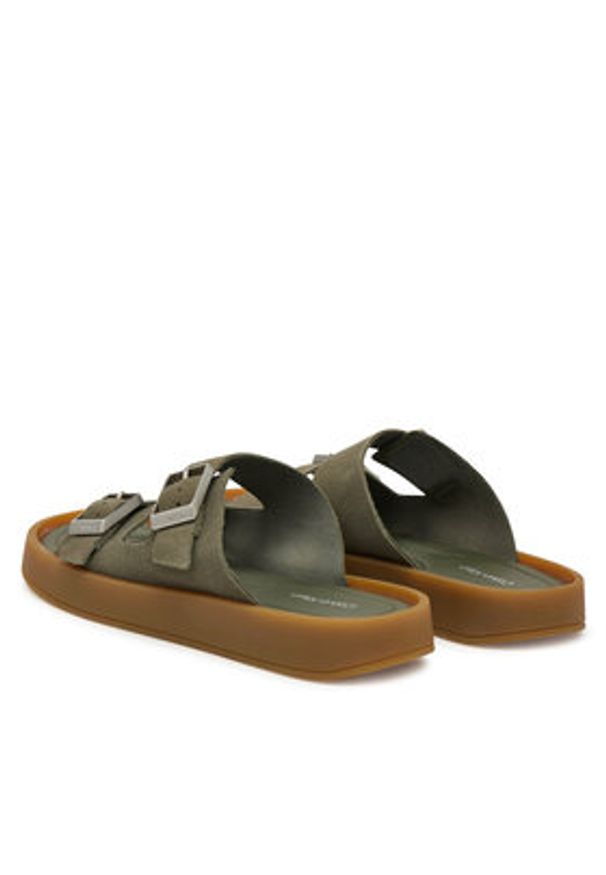 Calvin Klein Klapki Ergon Double Bar Sandal Su HM0HM02094 Zielony. Kolor: zielony. Materiał: zamsz, skóra