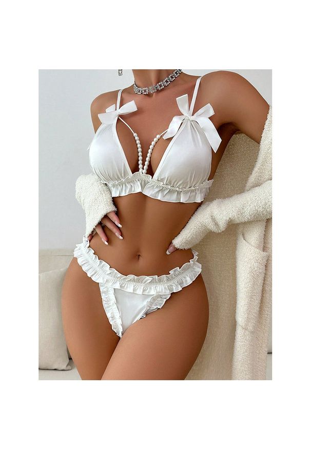 Intica - Komplet bielizny z falbankami na romantyczne wieczory Barbabra. Kolor: biały. Materiał: materiał