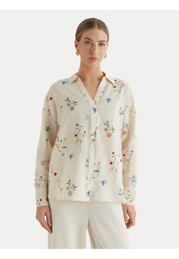 Vero Moda Koszula Josie 10315150 Beżowy Oversize. Kolor: beżowy. Materiał: wiskoza