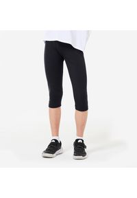 DOMYOS - Legginsy dziecięce Domyos 100 krótkie. Okazja: na uczelnię. Kolor: czarny. Materiał: materiał, elastan, bawełna. Długość: krótkie. Styl: sportowy