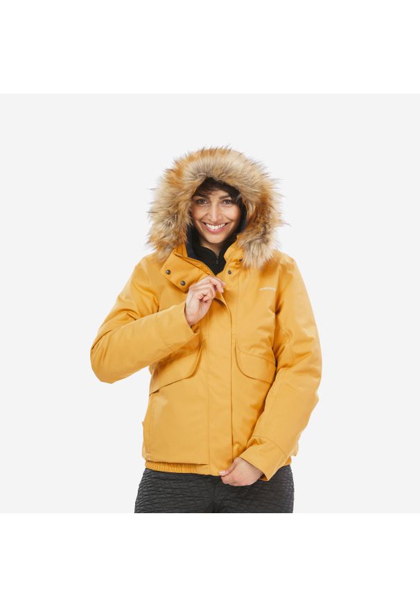quechua - Kurtka turystyczna damska zimowa Quechua SH500 -8°C wodoodporna. Okazja: na co dzień, na spacer. Kolor: wielokolorowy, pomarańczowy, brązowy, żółty. Materiał: futro, materiał. Sezon: zima. Styl: casual