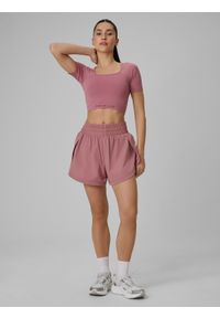 4f - 4F Spodenki treningowe szybkoschnące damskie - różowe M. Stan: podwyższony. Kolor: różowy. Materiał: tkanina. Sport: fitness #1