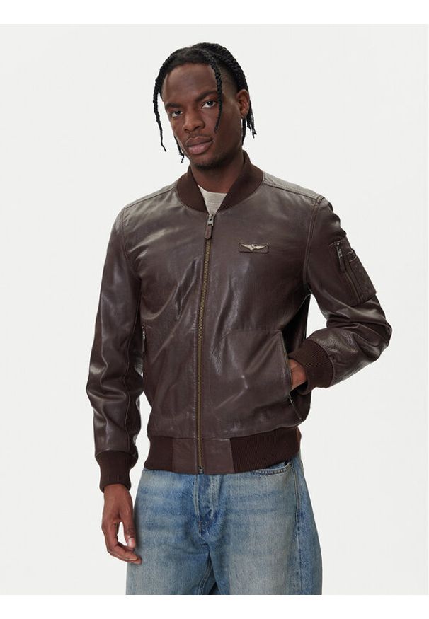 Aeronautica Militare Kurtka skórzana 252PN0958UPL00305 Brązowy Regular Fit. Kolor: brązowy. Materiał: skóra