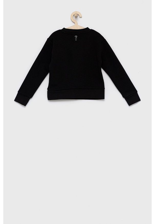 Guess Bluza dziecięca kolor czarny z nadrukiem. Kolor: czarny. Materiał: bawełna. Wzór: nadruk