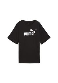Puma - Damska luźna koszulka Essentials z logo No.1 PUMA Black. Kolor: czarny. Materiał: guma. Wzór: nadruk. Sport: fitness