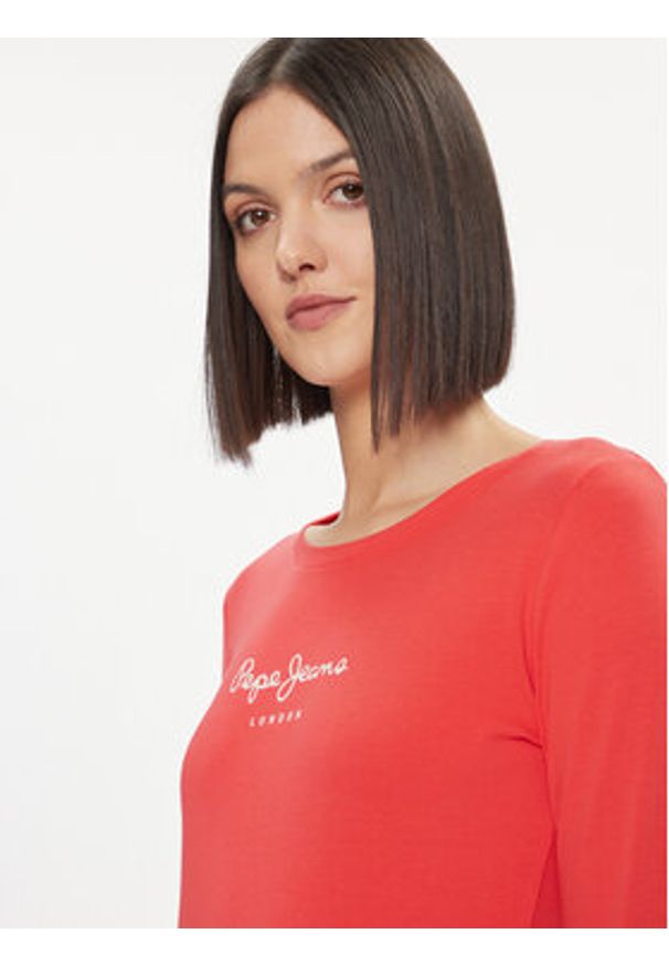 Pepe Jeans Bluzka New Virginia PL505203 Czerwony Slim Fit. Kolor: czerwony. Materiał: bawełna