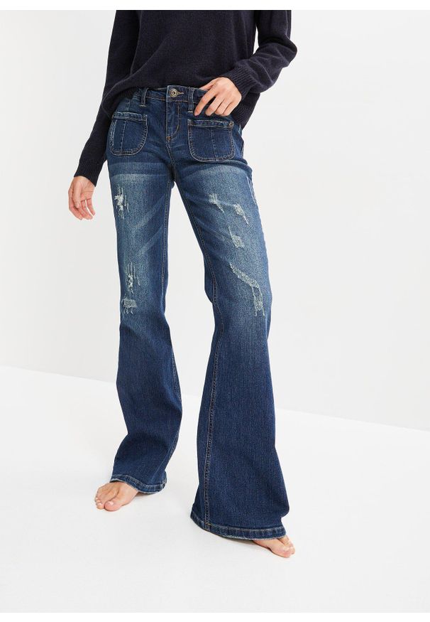 bonprix - Dżinsy Flared, niski stan, ze stretchem. Stan: obniżony. Kolor: niebieski