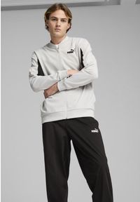 Puma - Męski dres inspirowany koszykówką z poliestru PUMA Glacial Gray. Kolor: szary. Materiał: dresówka, poliester. Sport: koszykówka