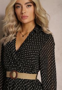 Renee - Czarna Sukienka Z Paskiem Erenope. Kolor: czarny. Materiał: materiał. Długość rękawa: długi rękaw. Wzór: gładki. Typ sukienki: kopertowe. Długość: maxi