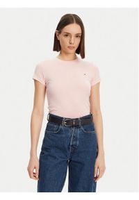 Tommy Jeans T-Shirt DW0DW20459 Różowy Slim Fit. Kolor: różowy. Materiał: bawełna