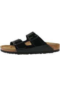 Klapki damskie Birkenstock Arizona Patent. Zapięcie: bez zapięcia. Kolor: czarny. Materiał: syntetyk, materiał. Sport: turystyka piesza