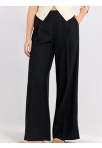 Sinsay - Spodnie wide leg w kant z domieszką lnu - czarny. Kolor: czarny. Materiał: len