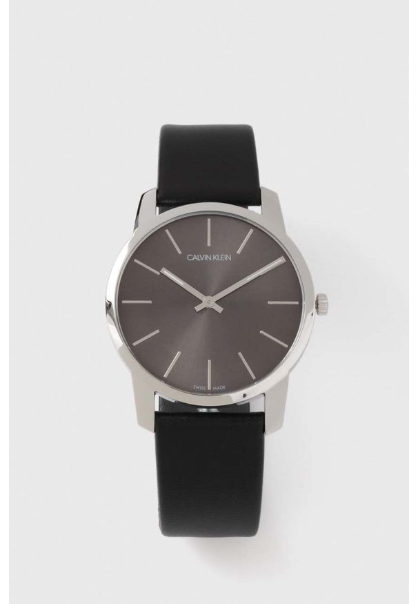 Calvin Klein zegarek męski kolor czarny. Kolor: czarny. Materiał: skóra, materiał