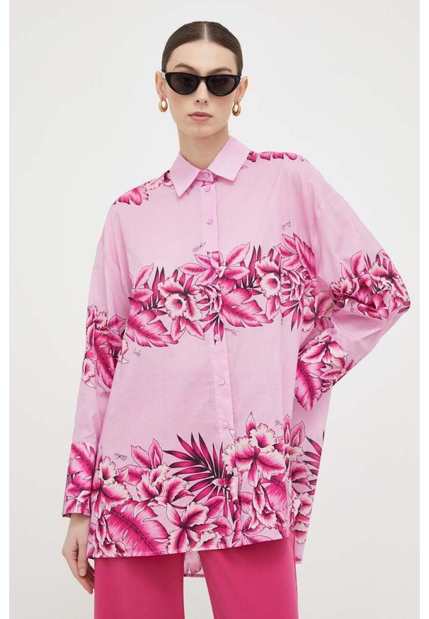 Pinko koszula bawełniana damska kolor różowy relaxed z kołnierzykiem klasycznym. Typ kołnierza: kołnierzyk klasyczny. Kolor: różowy. Materiał: bawełna. Styl: klasyczny