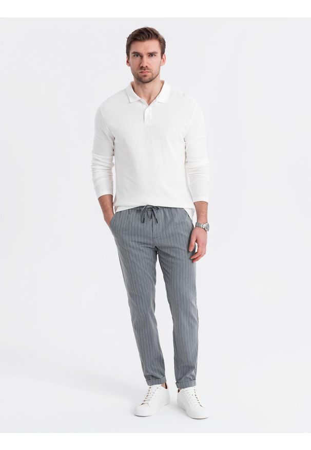 Ombre Clothing - Longsleeve męski BASIC z kołnierzykiem polo – biały V1 OM-POBL-0114 - XXL. Okazja: do pracy, na co dzień. Typ kołnierza: polo. Kolor: biały. Materiał: dzianina, bawełna. Długość rękawa: długi rękaw. Wzór: ze splotem. Styl: elegancki, casual