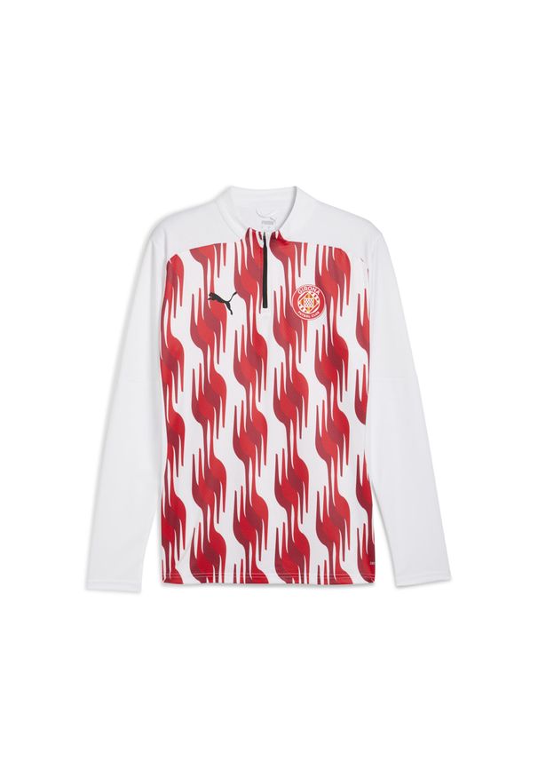 Puma - Męska bluza przedmeczowa z zamkiem 1/4 Girona FC PUMA White Red. Kolor: czerwony, biały, wielokolorowy. Sport: piłka nożna