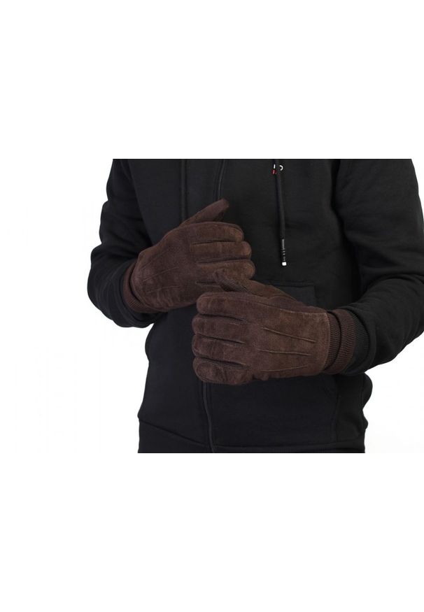 Brązowe Męskie Eleganckie Rękawiczki -Pako Jeans- Jesienno-Zimowe, ze Skóry, Pięciopalczaste. Kolor: beżowy, wielokolorowy, brązowy. Materiał: poliester, skóra. Sezon: zima, jesień. Styl: elegancki