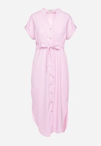 Born2be - Jasnoróżowa Koszulowa Sukienka z Wiązaniem w Pasie Maudelles. Kolor: różowy. Typ sukienki: koszulowe