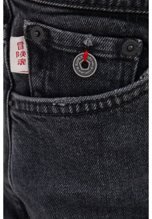 Superdry szorty jeansowe damskie kolor szary gładkie medium waist. Kolor: szary. Materiał: jeans. Wzór: gładki
