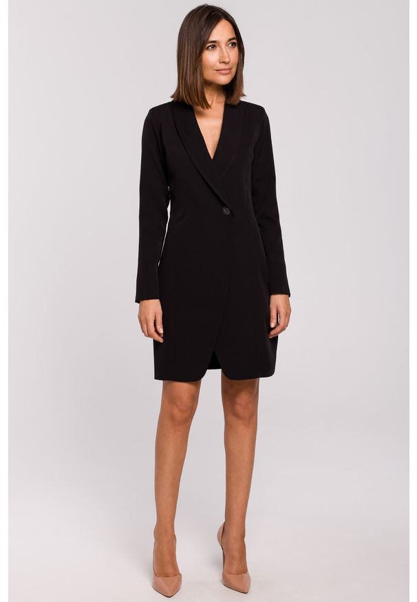 Stylove - Elegancka sukienka marynarka biznesowa z kołnierzem do pracy czarna. Okazja: na spotkanie biznesowe, do pracy. Kolor: czarny. Styl: biznesowy, elegancki